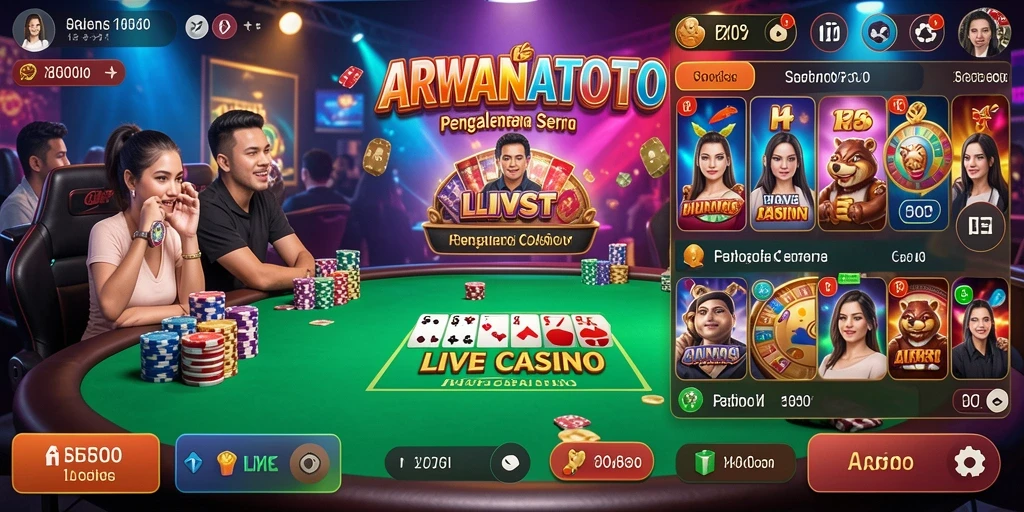Tangkapan layar ARWANATOTO menampilkan dealer profesional dan gameplay Live Casino.