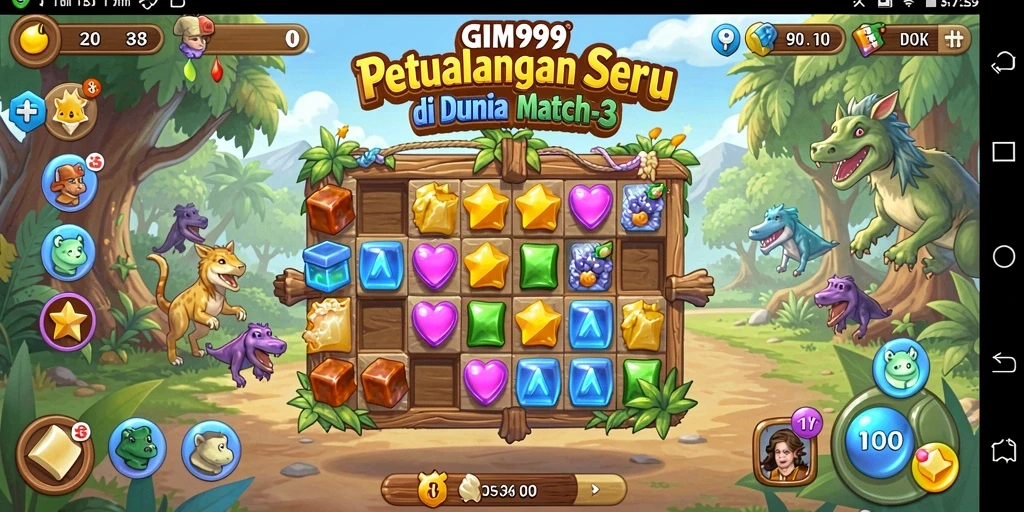 Screenshot gameplay GIM999 dengan tampilan level Match-3 yang menantang.
