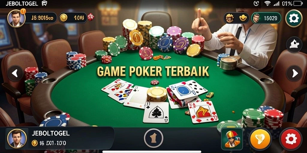 Tampilan gameplay Poker yang mendebarkan di JEBOLTOGEL.