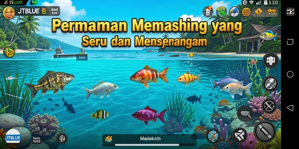Screenshot gameplay JTBLUE menampilkan suasana memancing yang menawan dan penuh tantangan.