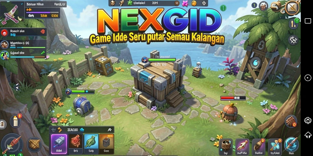 Screenshot utama NEXGID menunjukkan gameplay seru dan manajemen sumber daya.