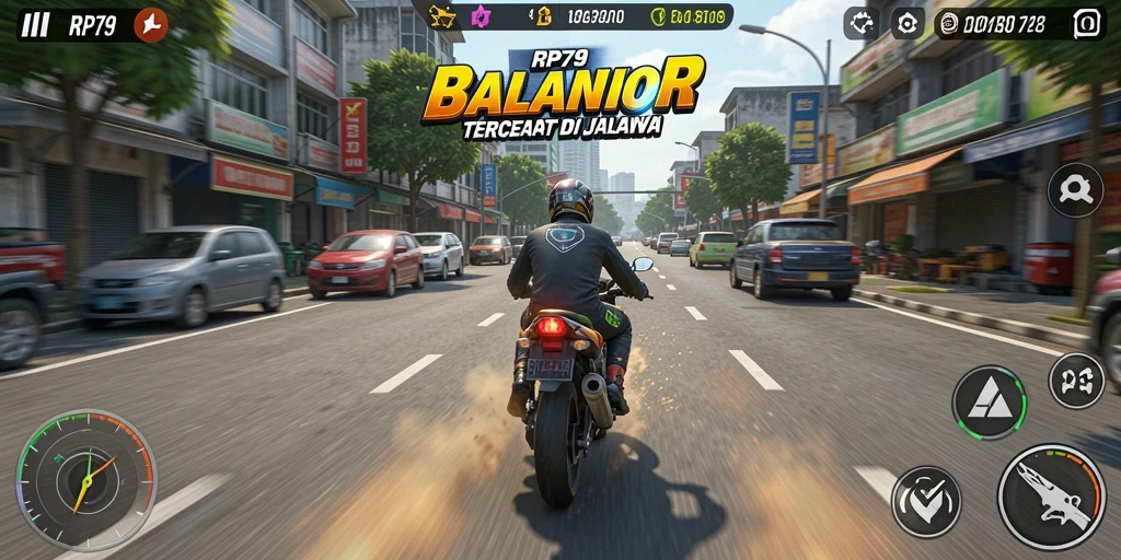 Tampilan gameplay RP79 yang mendebarkan saat balapan motor.