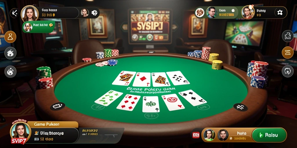 Screenshot utama SVIP7 menampilkan aksi seru permainan Poker.