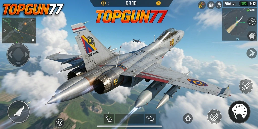 Gameplay mendebarkan dalam simulasi penerbangan TOPGUN77.