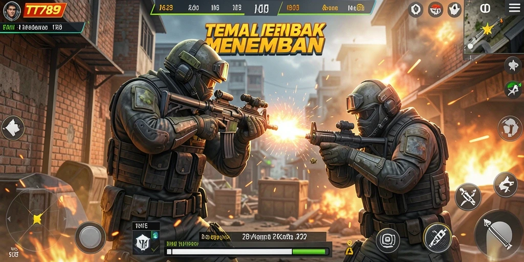 Screenshot gameplay TT789 yang menunjukkan aksi tembak menembak intens.