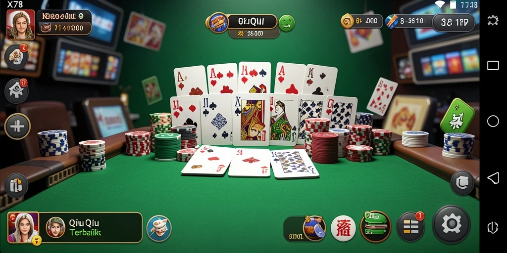 Screenshot X78 menampilkan aksi seru di permainan QiuQiu.